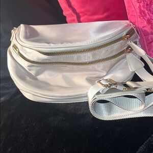 Satin Pearl White Crossbody Bag with Gold Hardware